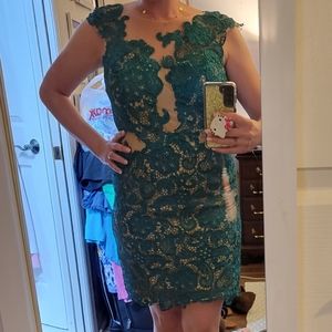 Mac Duggal Green Nude Lace Embellished Sexy Open Back Formal Mini Dress Event 12